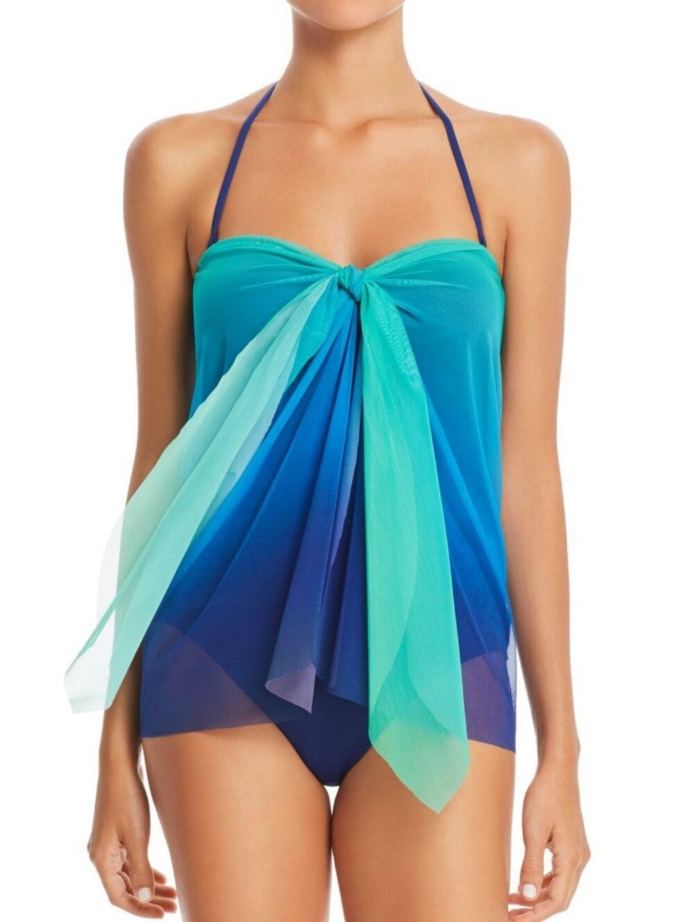 Ralph Lauren Polo Blue Aqua Teal Ombre Flyaway Swimsuit One Piece Size 8 Medium